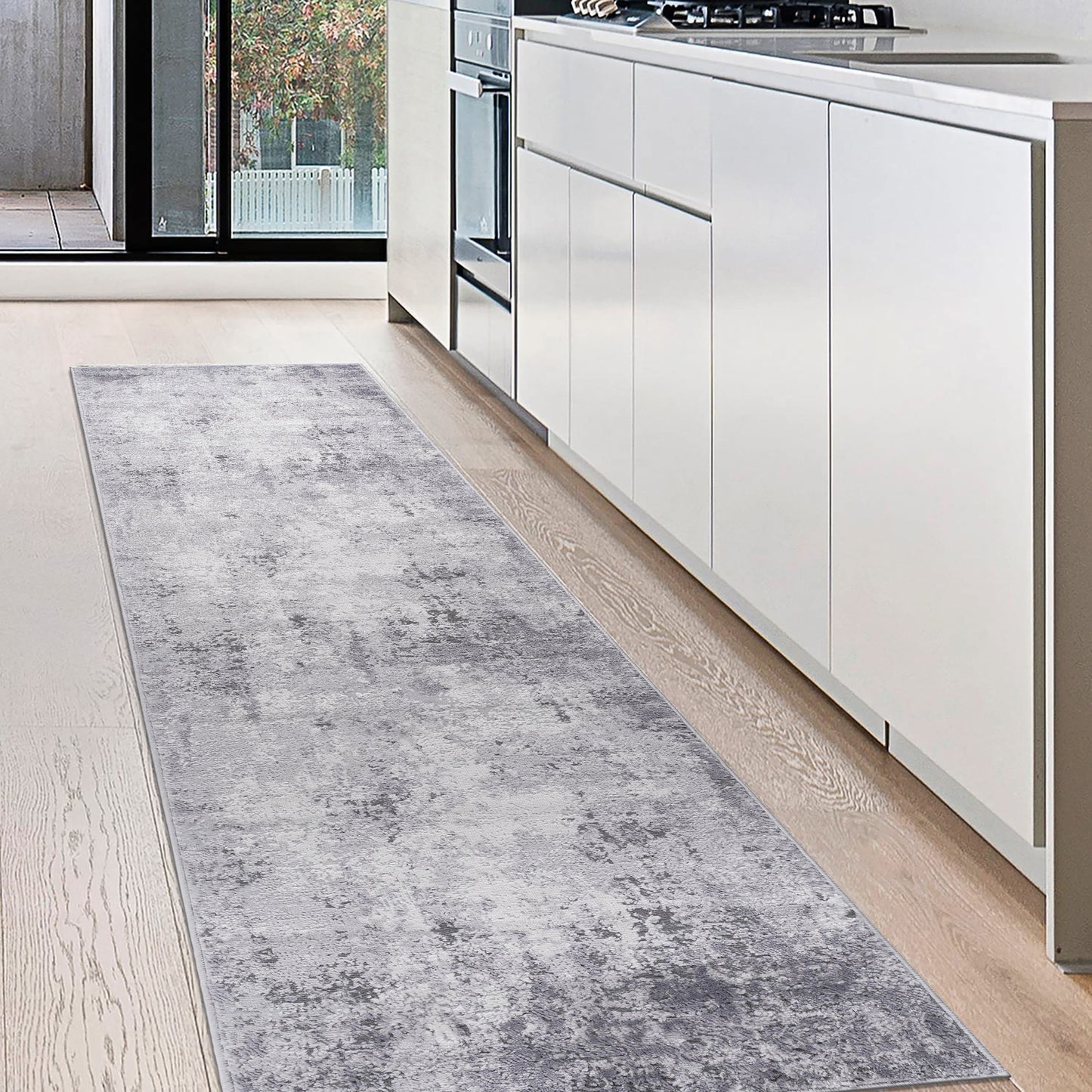 Marfi - 2' X 8' Abstract Runner Rug - Light Gray