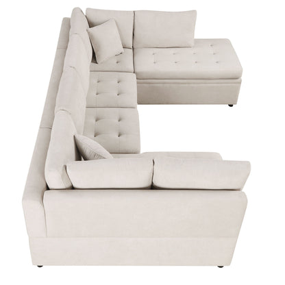 Oversized Sectional Sofa U-Shaped Sofa Couch Pull-Out Sofa Bed With Two Throw Pillows For Living Room - Beige