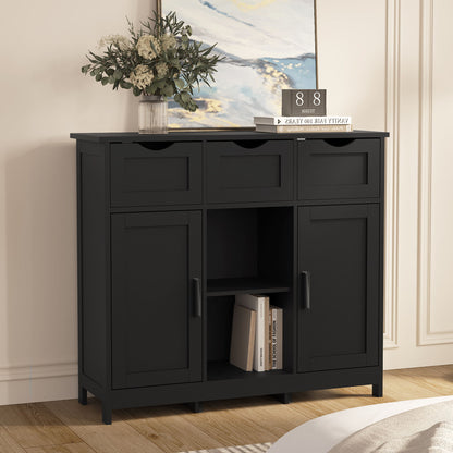 Storage Cabinets, Wooden Floor Cabinet, With Drawers And Shelves Storage Cabinets, Accent Cabinet For Living Room, Bedroom, Bathroom Furniture Home Decor - Black