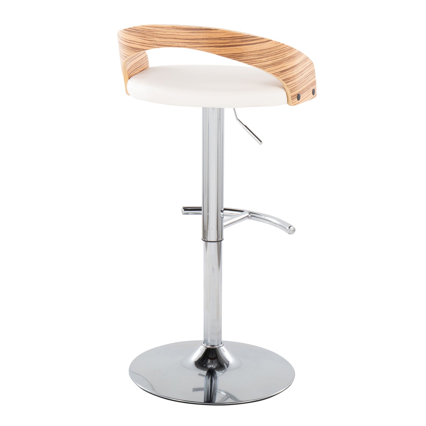 Grotto - Contemporary Adjustable Barstool With Swivel With Rounded T Footrest (Set of 2) - Chrome / Zebra / White