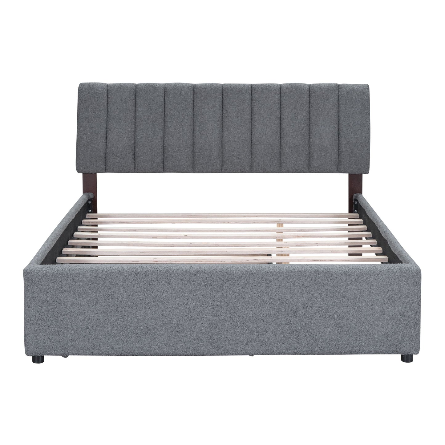 Queen Size Upholstered Platform Bed With Twin Long Trundle - Gray