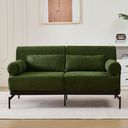 Modern Loveseat Sofa 2 Seater With USB Ports, Cylindrical Armrests - Green