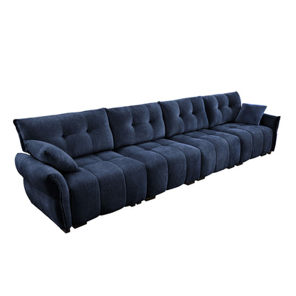 Modern 4 Seater Sofa Frame In Premium, High Resilience Cushions, Versatile Seating - Blue