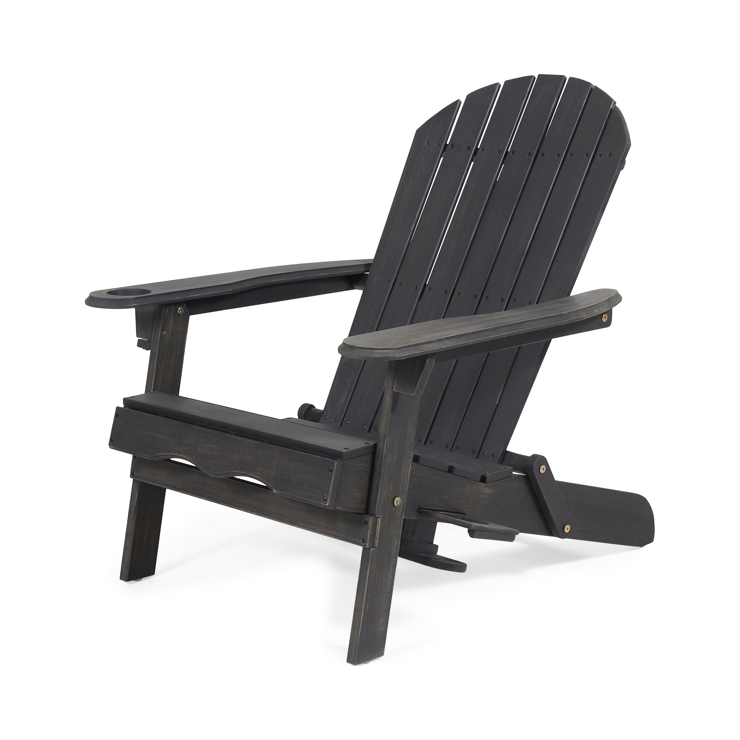 Zenithia - Outdoor Foldable Adirondack Chair With 2 Cup Holders - Dark Gray
