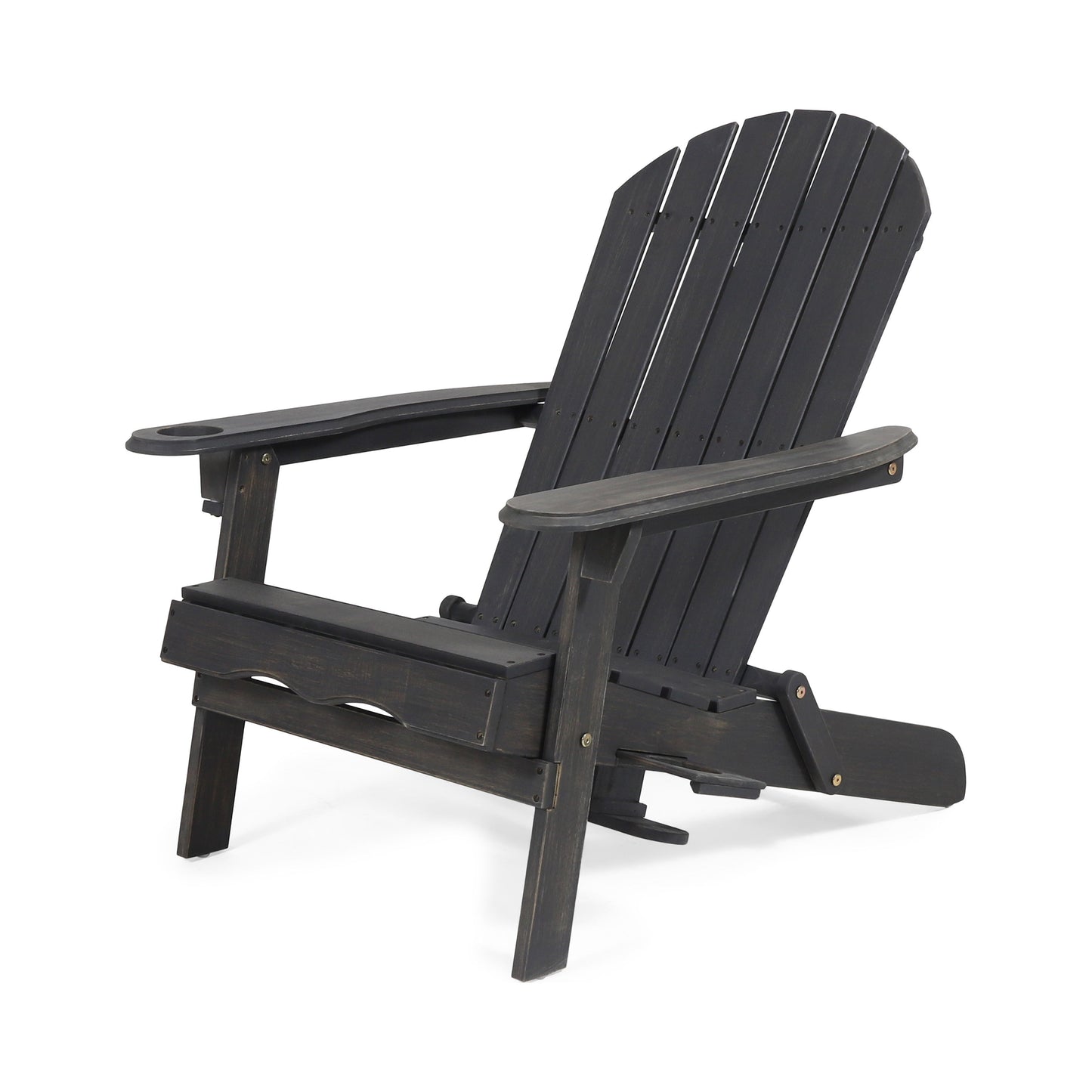 Zenithia - Outdoor Foldable Adirondack Chair With 2 Cup Holders - Dark Gray