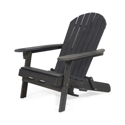 Zenithia - Outdoor Foldable Adirondack Chair With 2 Cup Holders - Dark Gray