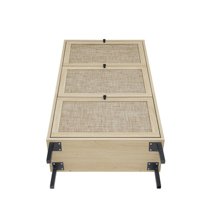 Modern Freestanding Rattan 3 Door Shoe Rack Storage Cabinet For Entryway - Natural Particle Board