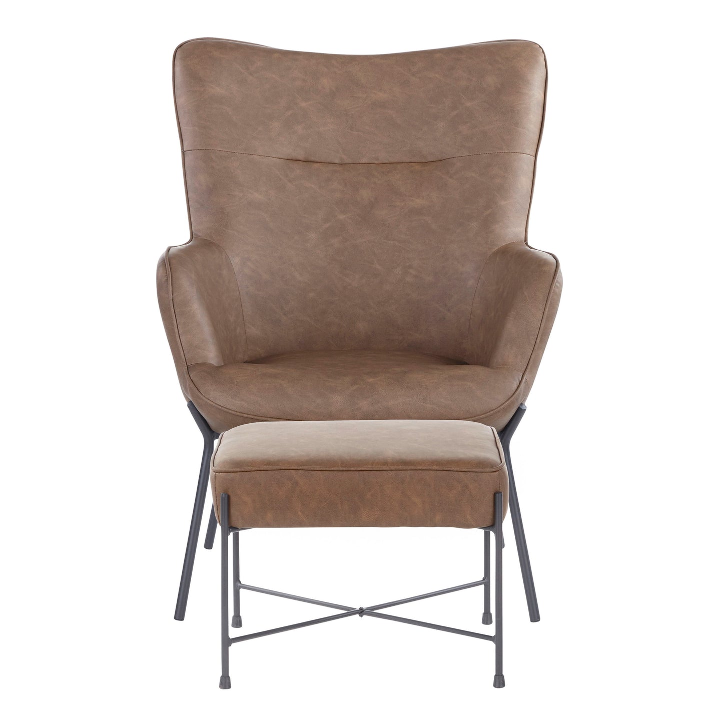 Izzy - Industrial Lounge Chair / Ottoman Set - Black / Espresso