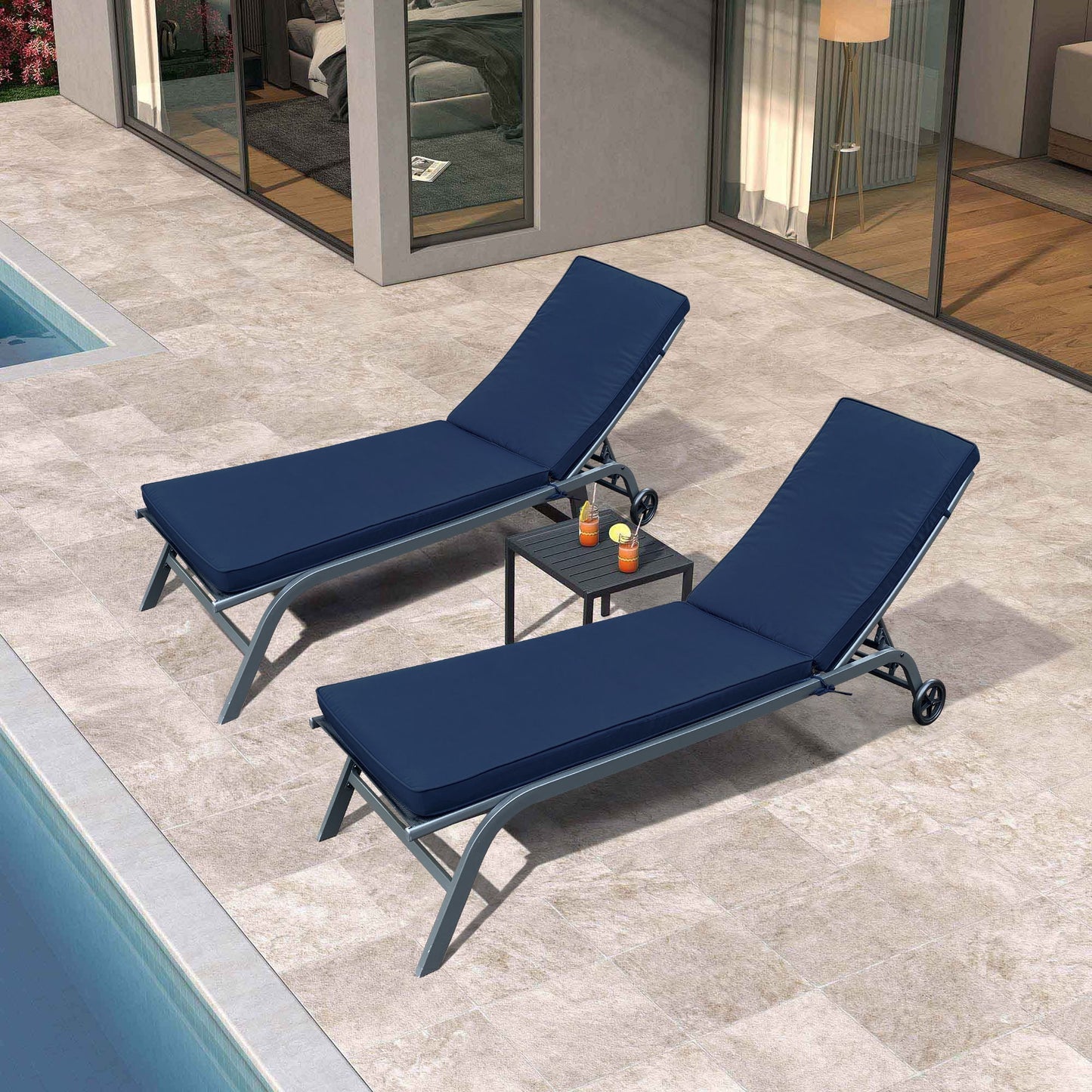 Outdoor Lounge Chairs (Set of 2), Cushion Replacement Patio Funiture Seat Cushion Chaise Lounge Cushion - Navy Blue