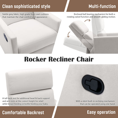 Modern Upholstered Rocker Nursery Chair Plush Seating Glider Swivel Recliner Chair - Beige
