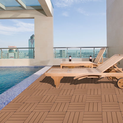 Plastic Interlocking Deck Tiles, (Set of 44), Patio Flooring Outdoor Waterproof All Weather Use For Garden Poolside Front / Back Yard - Burlywood