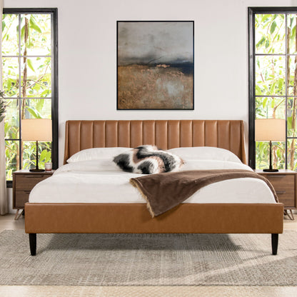 Aspen - King Vertical Tufted Headboard Platform Bed Set - Caramel Tan Brown