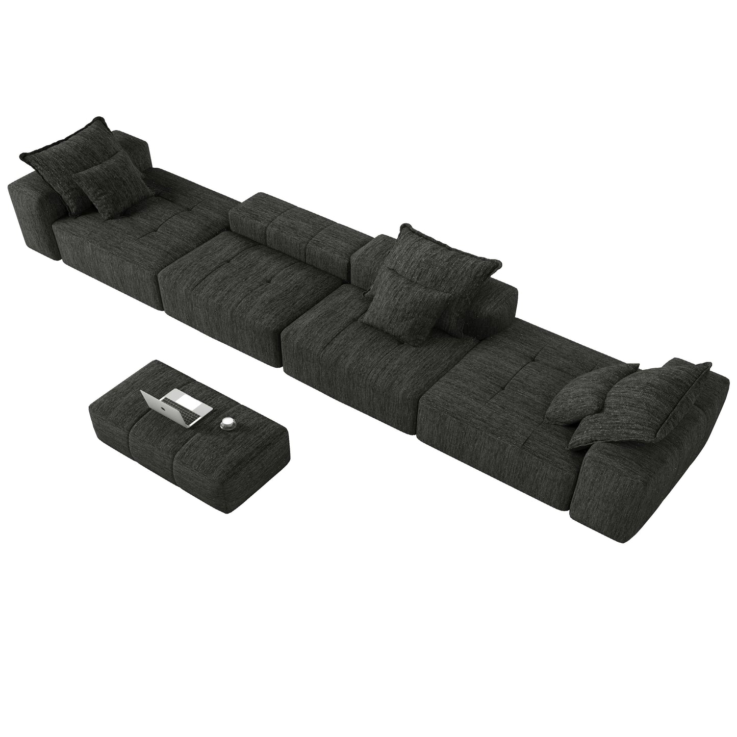 Modern Oversized Modular Sectional Sofa, Sparkling Fabric Soft Cushion Sofa With 6 Pillows, 6 Pieces Diy Combination Tufted Sofa, No Assembly Required - Black