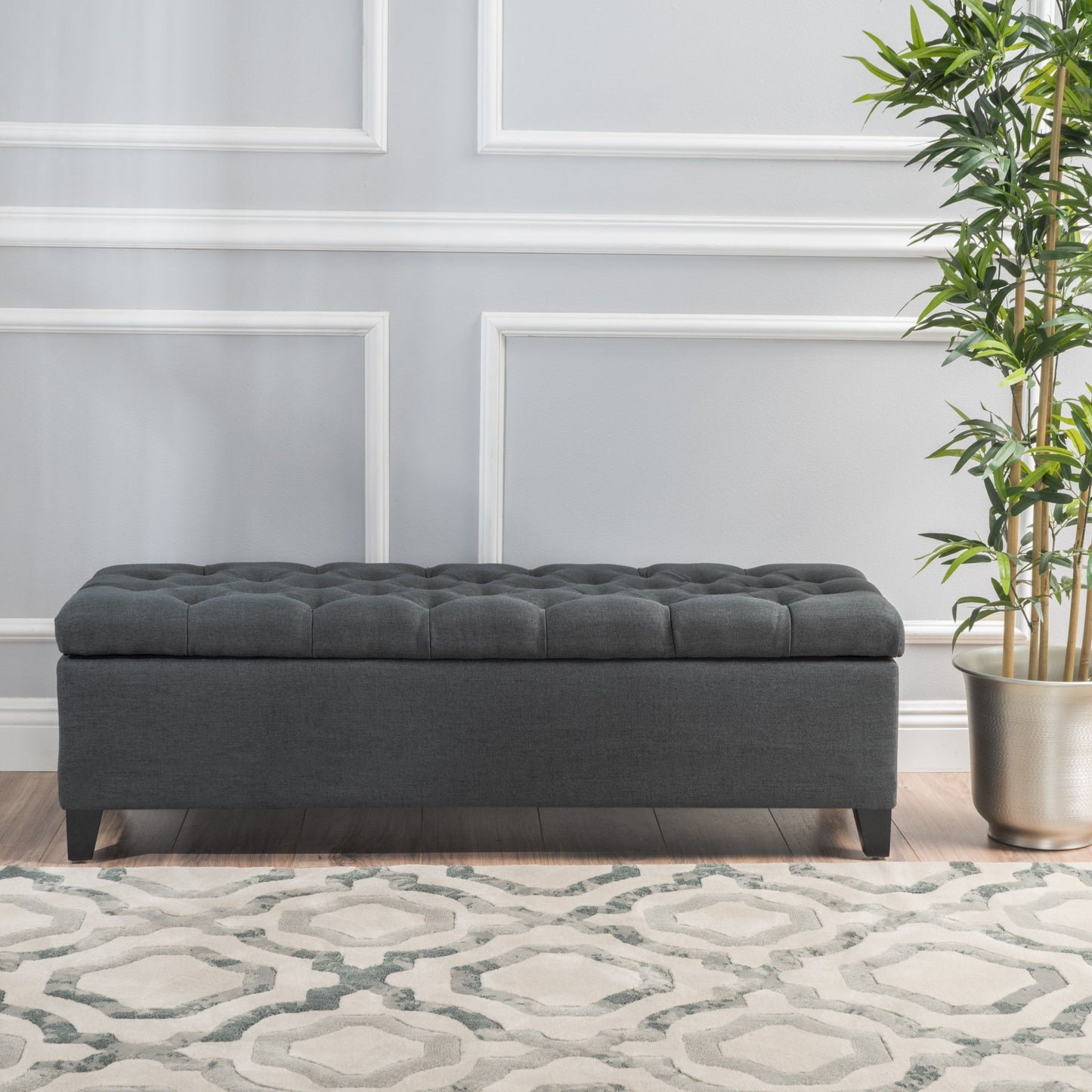 Glouster - Contemporary Storage Ottoman With Button Tufted Diamond Stitching - Dark Gray