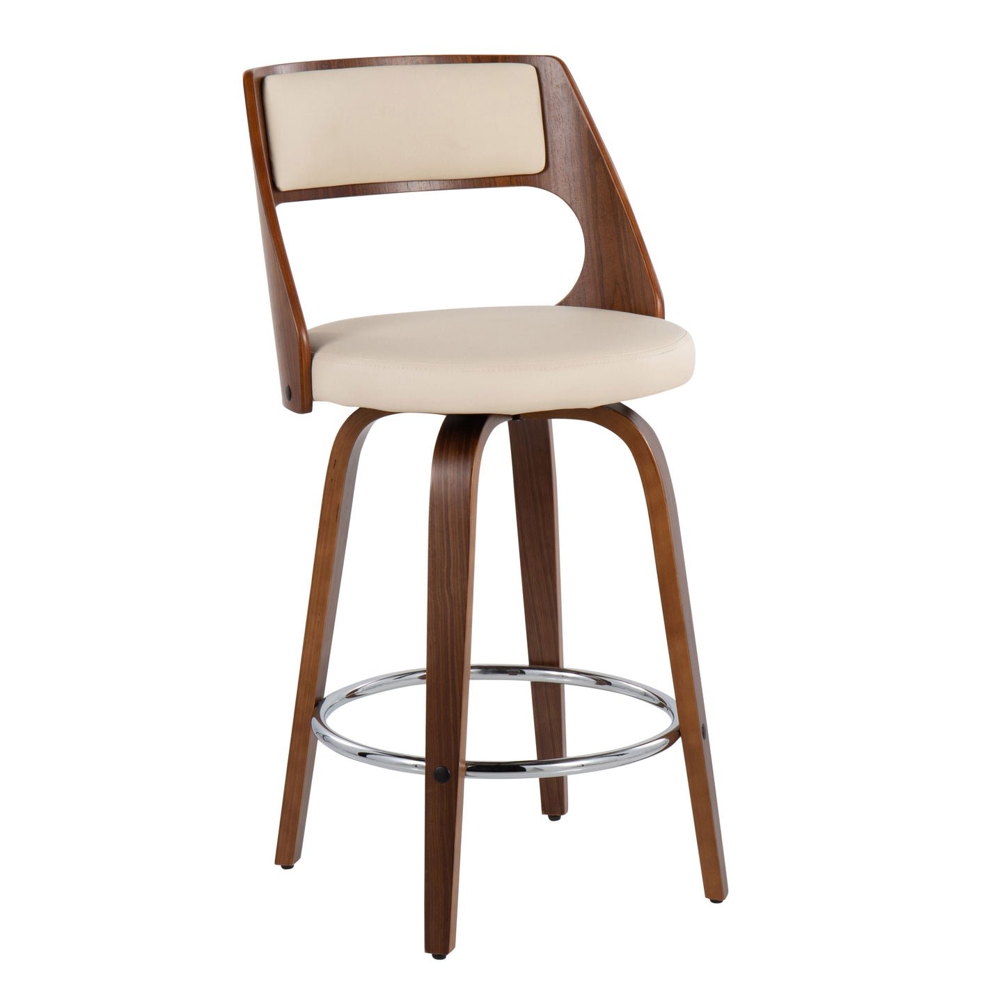 Cecina - Mid-Century Modern Counter Stool With Swivel (Set of 2) - Walnut / Cream