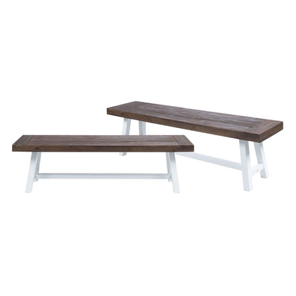 Tranquilizer - Outdoor Bench With Slat Panel Design (Set of 2) - Dark Brown / White