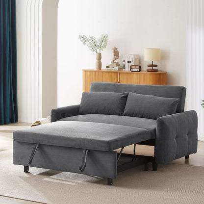 Pull Out Sofa Bed Convertible Couch 2 Seat Loveseat Sofa Modern Sleeper Sofa With 2 Throw Pillows And USB Ports For Living Room - Dark Gray
