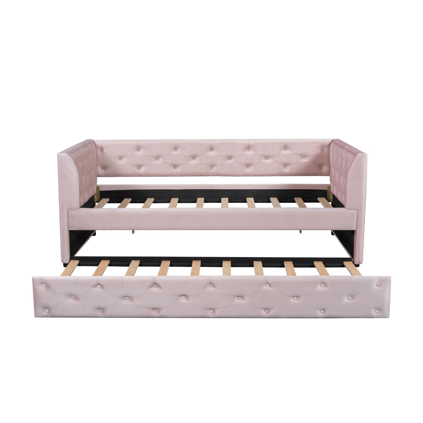 Twin Size Upholstered Tufted Daybed With Trundle - Pink