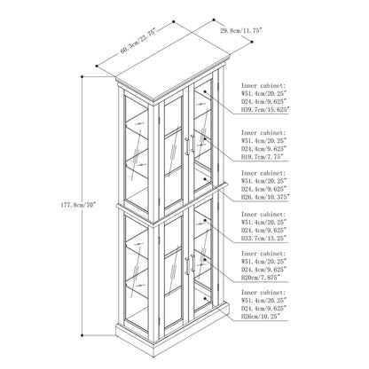 Curio Cabinet Lighted Curio Diapaly Cabinet With Adjustable Shelves And Mirrored Back Panel, Tempered Glass Doors (6 Tier), (E26 Light Bulb Not Included) - Oak