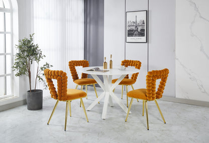 Modern Chair With Iron Tube Legs, Soft Cushions And Comfortable Backrest, Suitable For Dining Room, Living Room, Cafe, Hairball Back (Set of 2) - Orange / Gold
