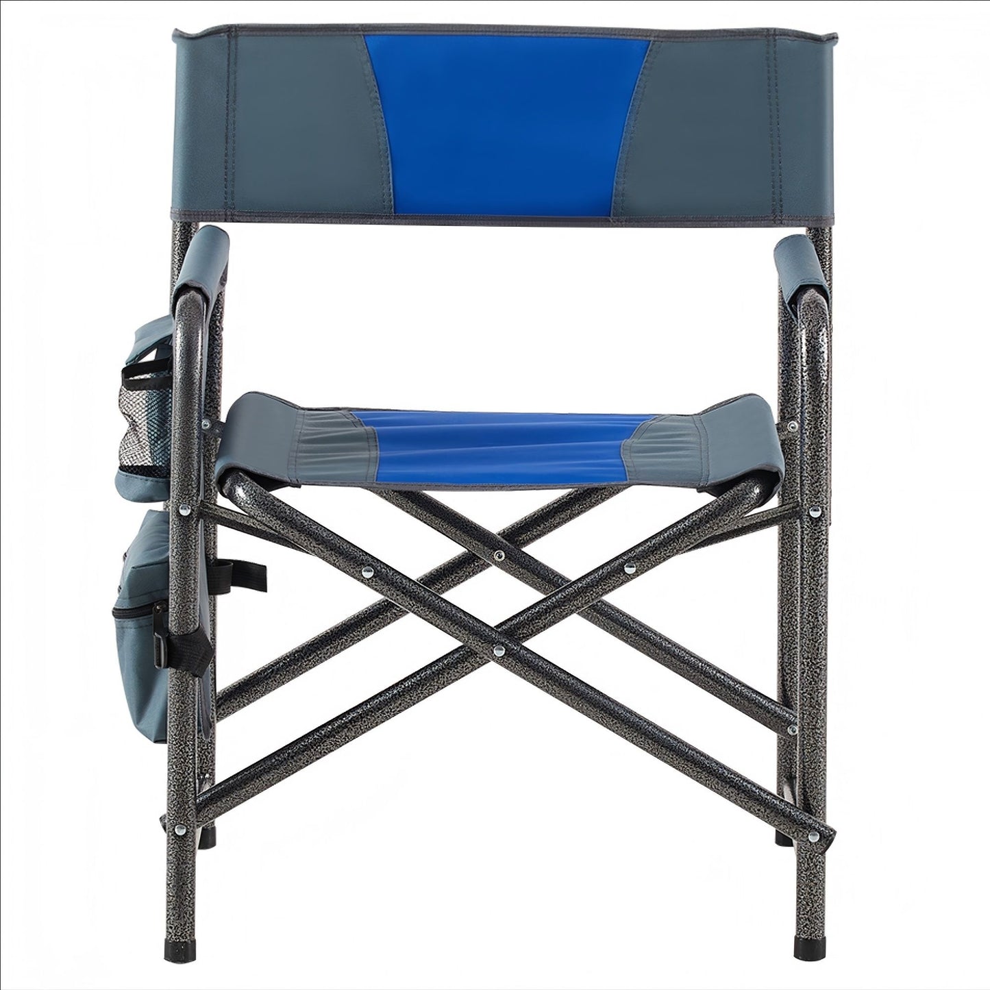 Padded Folding Outdoor Chairs With Storage Pockets (Set of 2), Lightweight Oversized Directors Chair For Indoor, Outdoor Camping, Picnics And Fishing - Blue / Gray