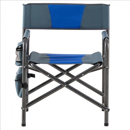 Padded Folding Outdoor Chairs With Storage Pockets (Set of 2), Lightweight Oversized Directors Chair For Indoor, Outdoor Camping, Picnics And Fishing - Blue / Gray
