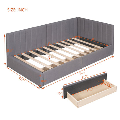 Twin Size Upholstered Daybed With 2 Storage Drawers, Sofa Bed Frame No Box Spring Needed - Gray