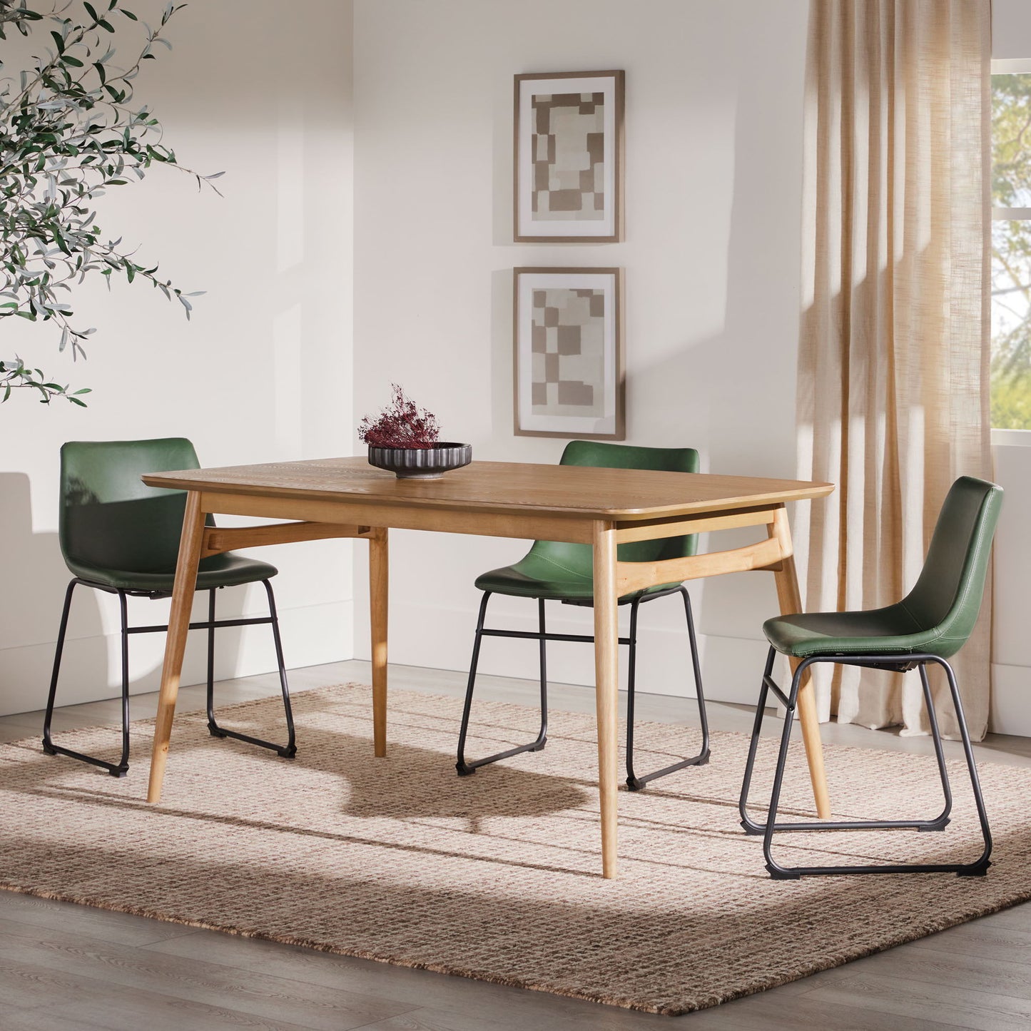 Mid-Century Modern Wood Tapered Legs Dining Table - Light Brown