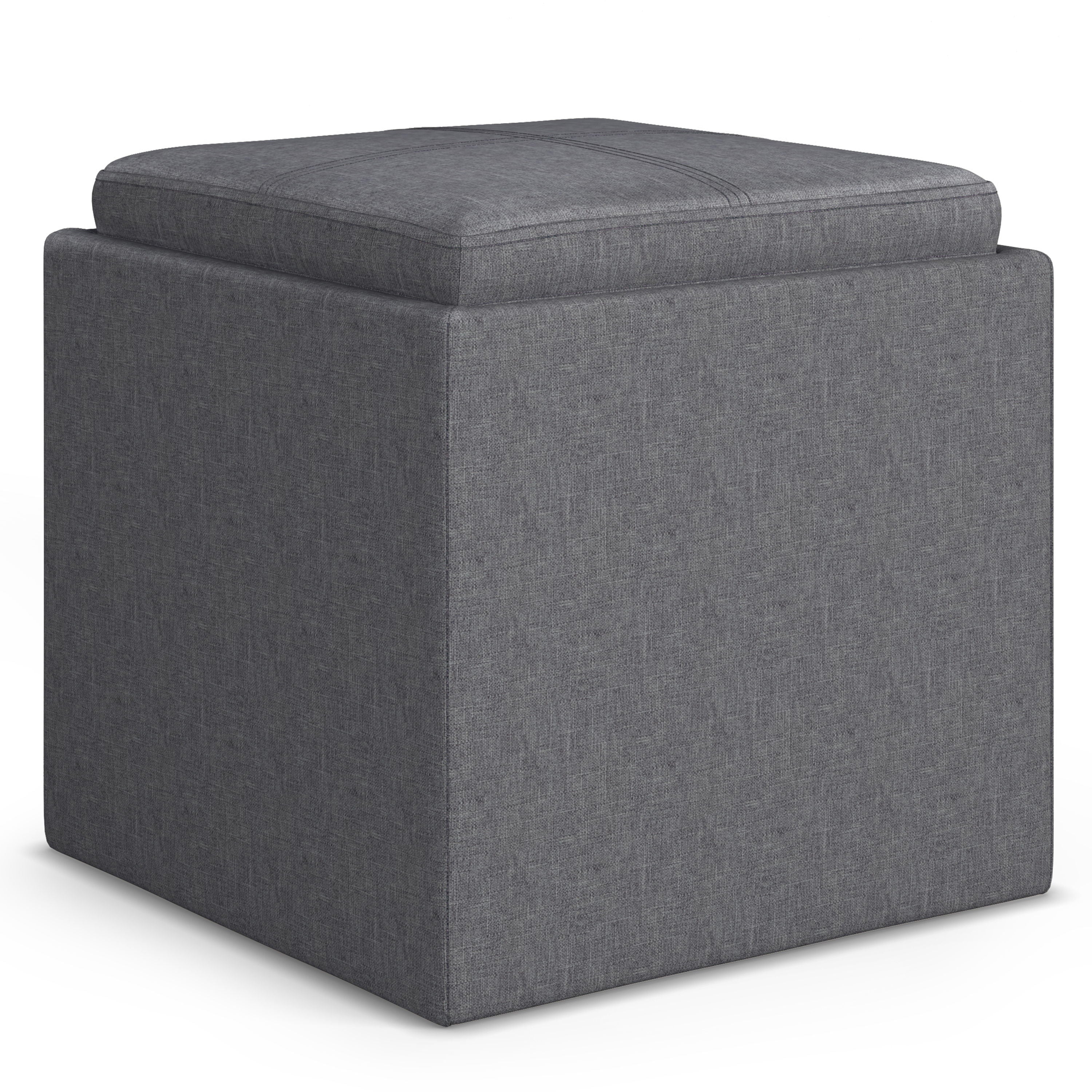 Rockwood - Cube Storage Ottoman With Tray - Slate Gray