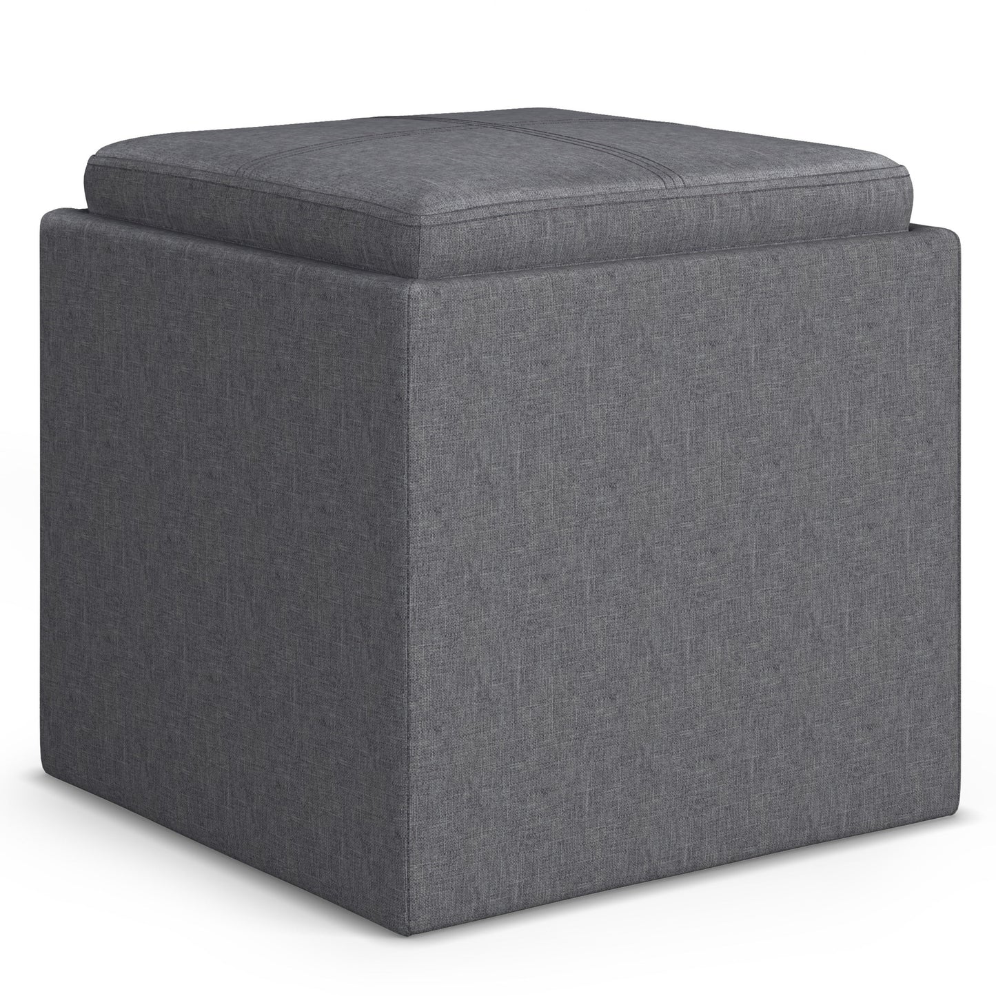 Rockwood - Cube Storage Ottoman With Tray - Slate Gray