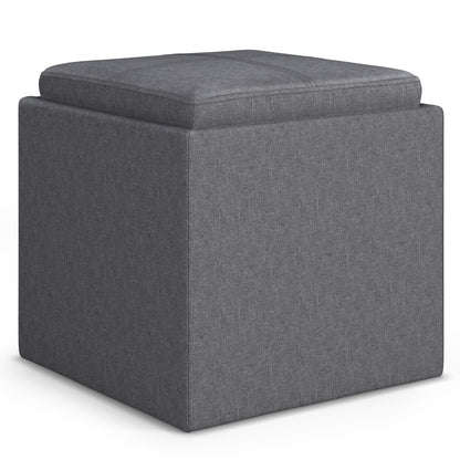 Rockwood - Cube Storage Ottoman With Tray - Slate Gray