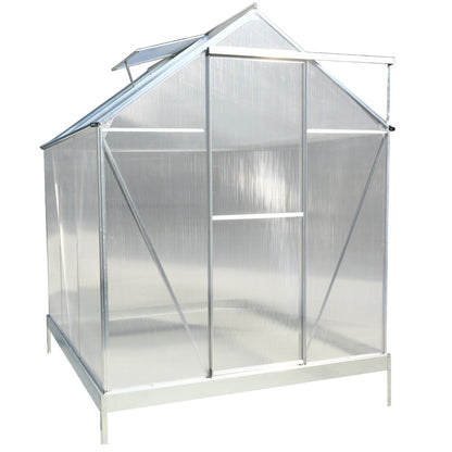 6.3'x6.2'x7' Polycarbonate Greenhouse, Heavy Duty Outdoor Aluminum Walk-In Green House Kit With Rain Gutter, Vent And Door For Backyard Garden - Aluminium