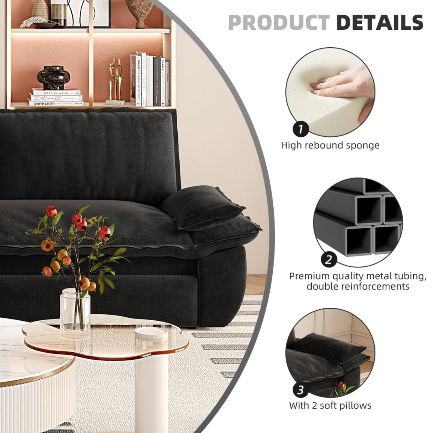 Queen Pull Out Sofa Bed, 3 In 1 Convertible Sleeper Sofa Multifunctional Velvet Loveseat Bed - Black