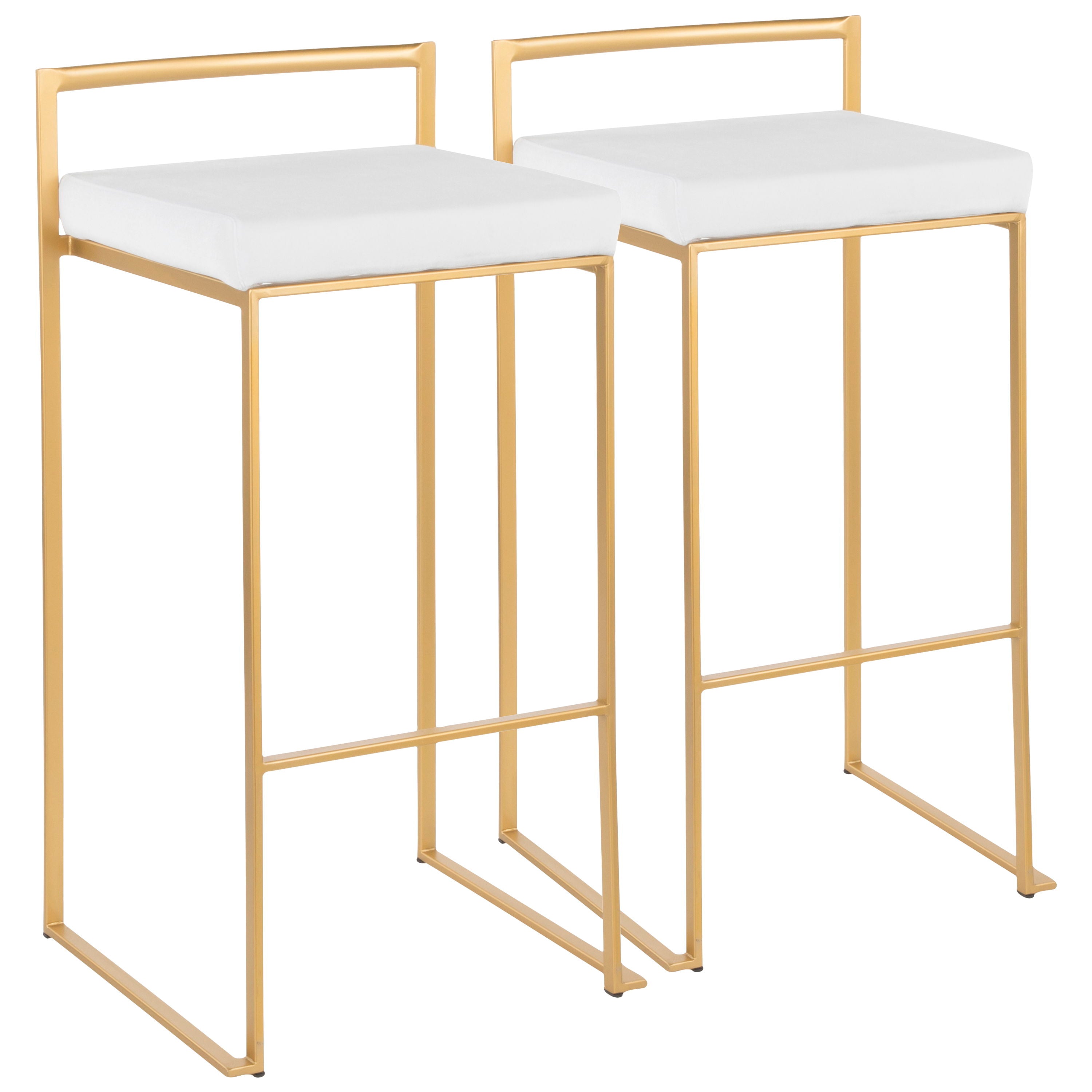 Fuji - Contemporary / Glam Stackable Barstool (Set of 2) - Gold / White