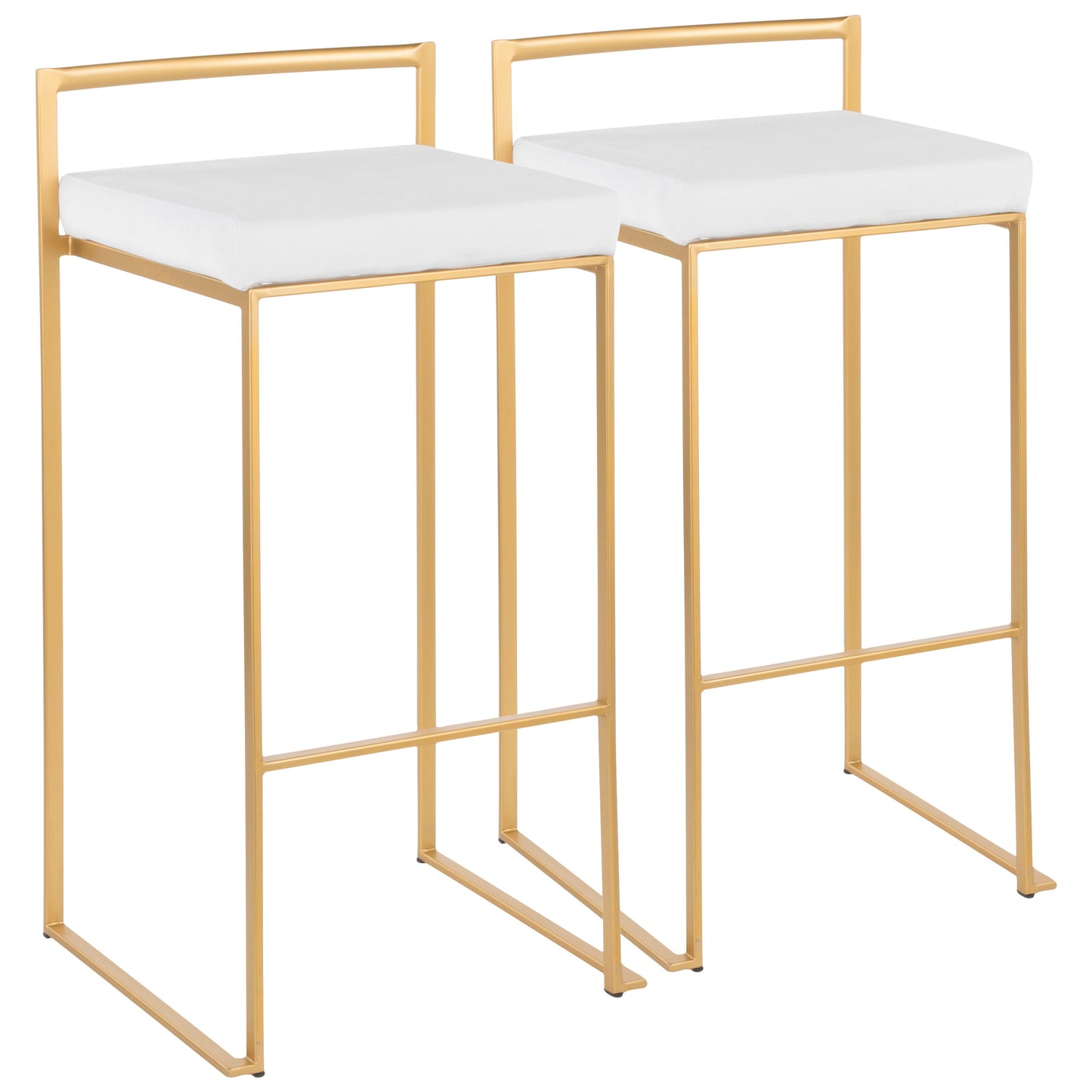 Fuji - Contemporary / Glam Stackable Barstool (Set of 2) - Gold / White