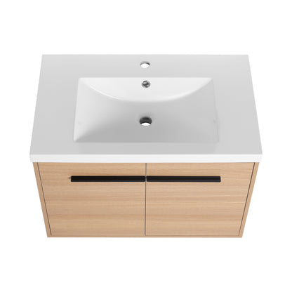 Bathroom Vanity With Resin Countertop Sink, 30" 2 Doors Cabinet Set - Oak