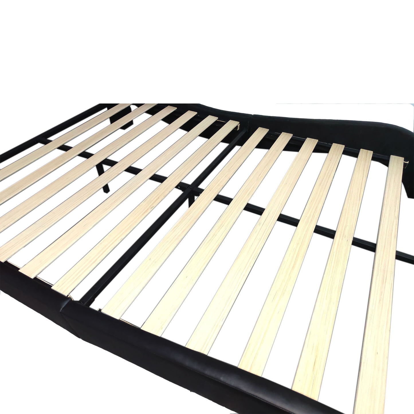 King Size Upholstered Platform Bed Frame With LED Lighting, Bluetooth Connection To Play Music Control, Backrest Vibration Massage, Curve Design, Wood Slat Support, Exhibited Speakers - Black