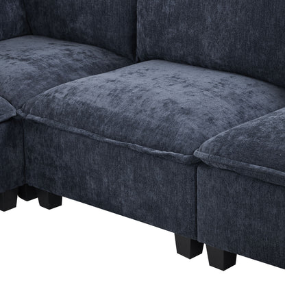 U - Shaped Sectional Sofa Modular Sofa Couch With A Movable Ottoman, A Coffee Table With Hidden Charging Devices For Living Room - Blue
