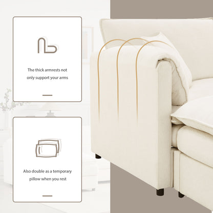 Modular Sectional With Deep And Wide Seat, L Shaped Cloud Couch Set With Double Cushions 4 Seat Sofa With Movable Ottoman Oversized - Cream