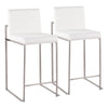 Fuji - Contemporary High Back Counter Stool (Set of 2) - White - Velvet