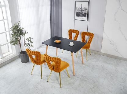 Modern Chair With Iron Tube Legs, Soft Cushions And Comfortable Backrest, Suitable For Dining Room, Living Room, Cafe, Hairball Back (Set of 2) - Orange / Gold