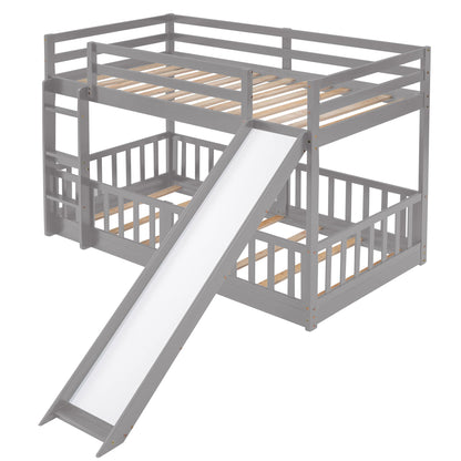 Twin Over Twin Classic Bunk Bed & Slide And Ladder - Gray