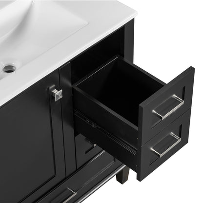 Bathroom Vanity, Modern Bathroom Cabinet With Sink Combo Set, Bathroom Storage Cabinet With A Soft Closing Door And 3 Drawers, Solid Wood Frame - Black
