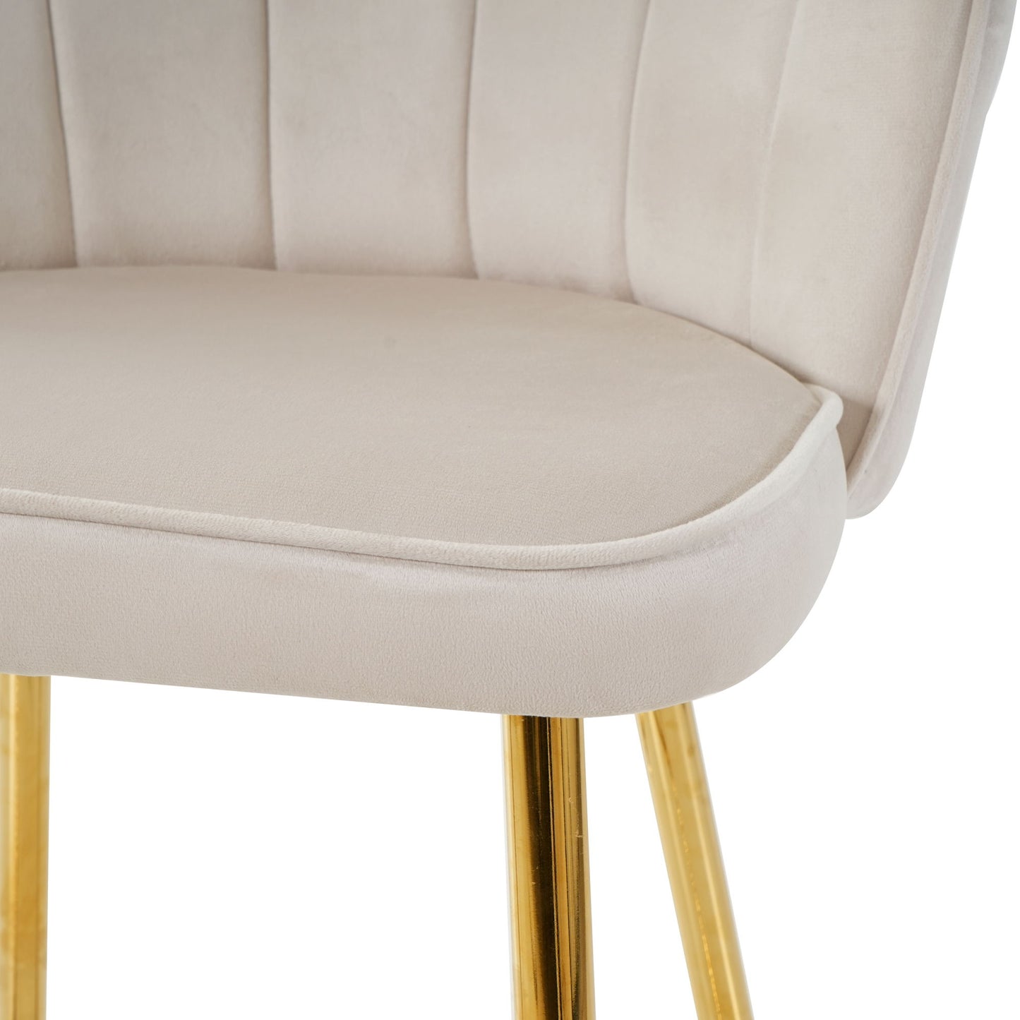 Elegant Shell Shape Off White Velvet Bar Chair Plated Metal Legs For Coffee Shops And Restaurants (Set of 2) - Gold