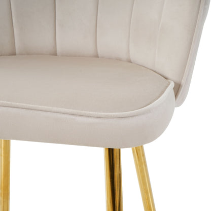 Elegant Shell Shape Off White Velvet Bar Chair Plated Metal Legs For Coffee Shops And Restaurants (Set of 2) - Gold