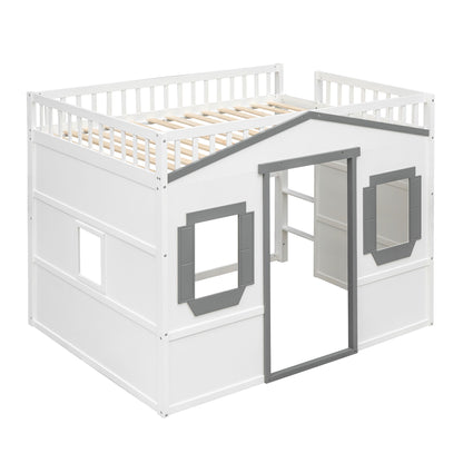 Full Size House Loft Bed With Ladder - White / Gray
