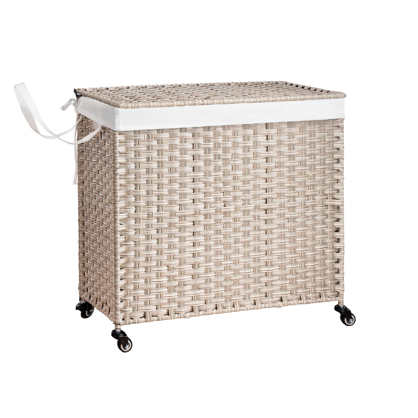 Laundry Hamper With Lid PE Rattan Powder Coating Frame Clothes Hampers With 2 Removable Bags, Wheels, 160L - Gray