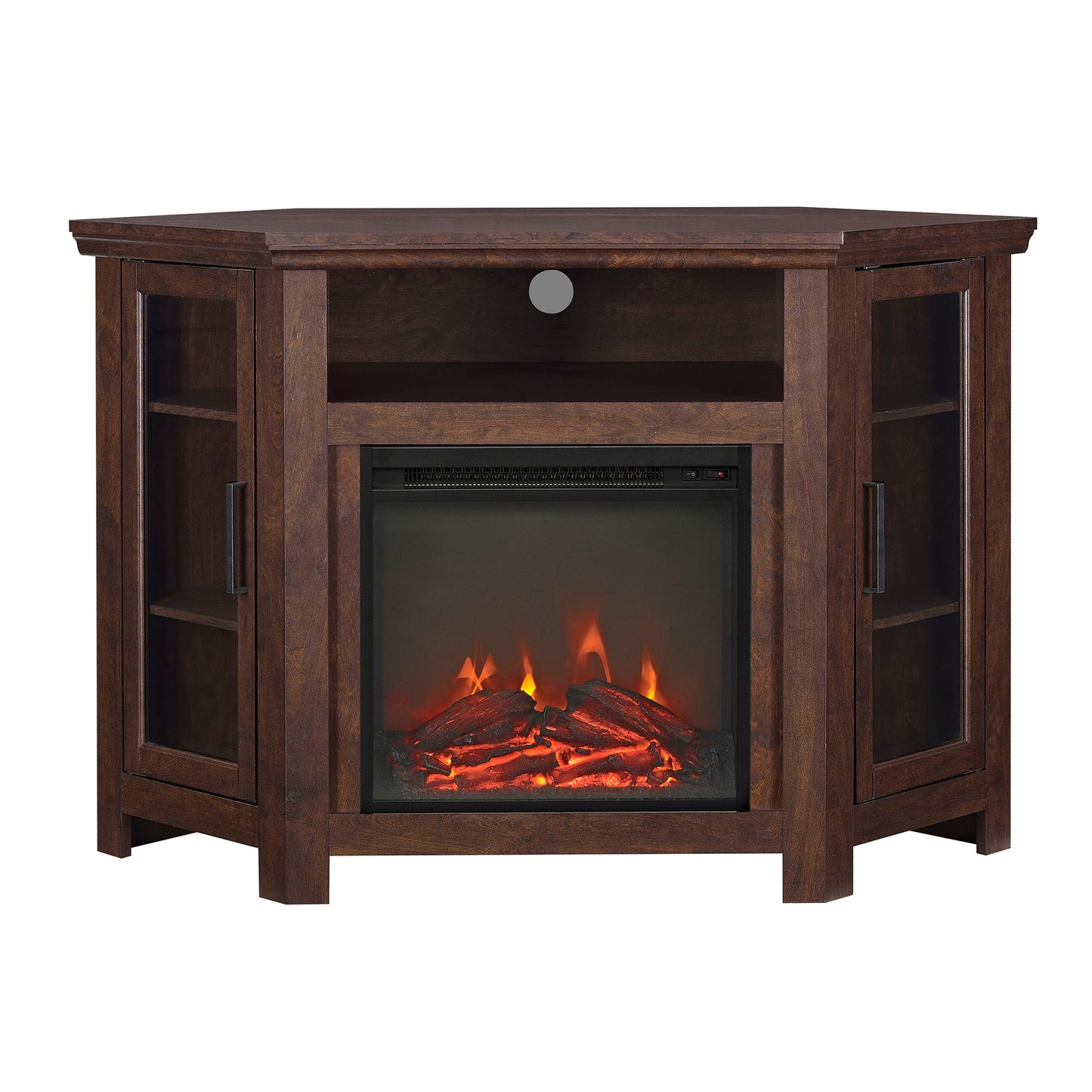 Classic Glass Door Fireplace TV Stand For Tvs Up To 55" - Brown