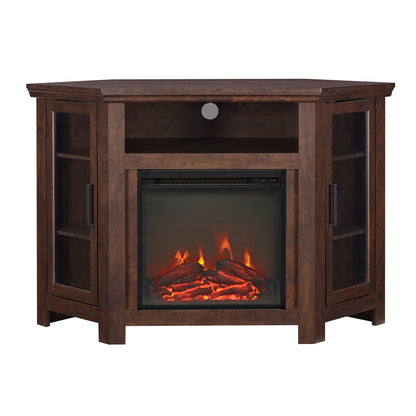 Classic Glass Door Fireplace TV Stand For Tvs Up To 55" - Brown