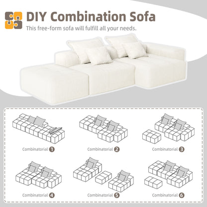 Modern Oversized Modular Sectional Sofa With Ottoman, Seat, Chaise Lounge And Armrest, Sparkling Chenille Fabric Soft Cushion Sofa With 4 Pillows, 4 Pieces Diy Combination Tufted Sofa, No Assembly Required - Beige
